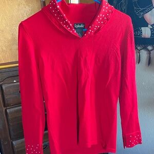 Rafaella Red Cowl Neck Sweatshirt with Polka Dots